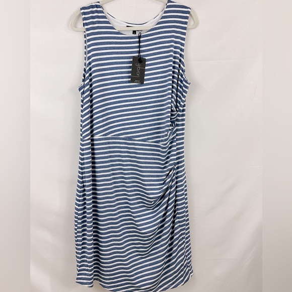 Gibson Look Chambray Blue Striped Sleeveless Side Ruched Lined T Shirt … - Picture 5 of 8